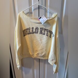 Hello Kitty Grayson Threads Yellow Cropped Sweatshirt Leopard Graphic Large